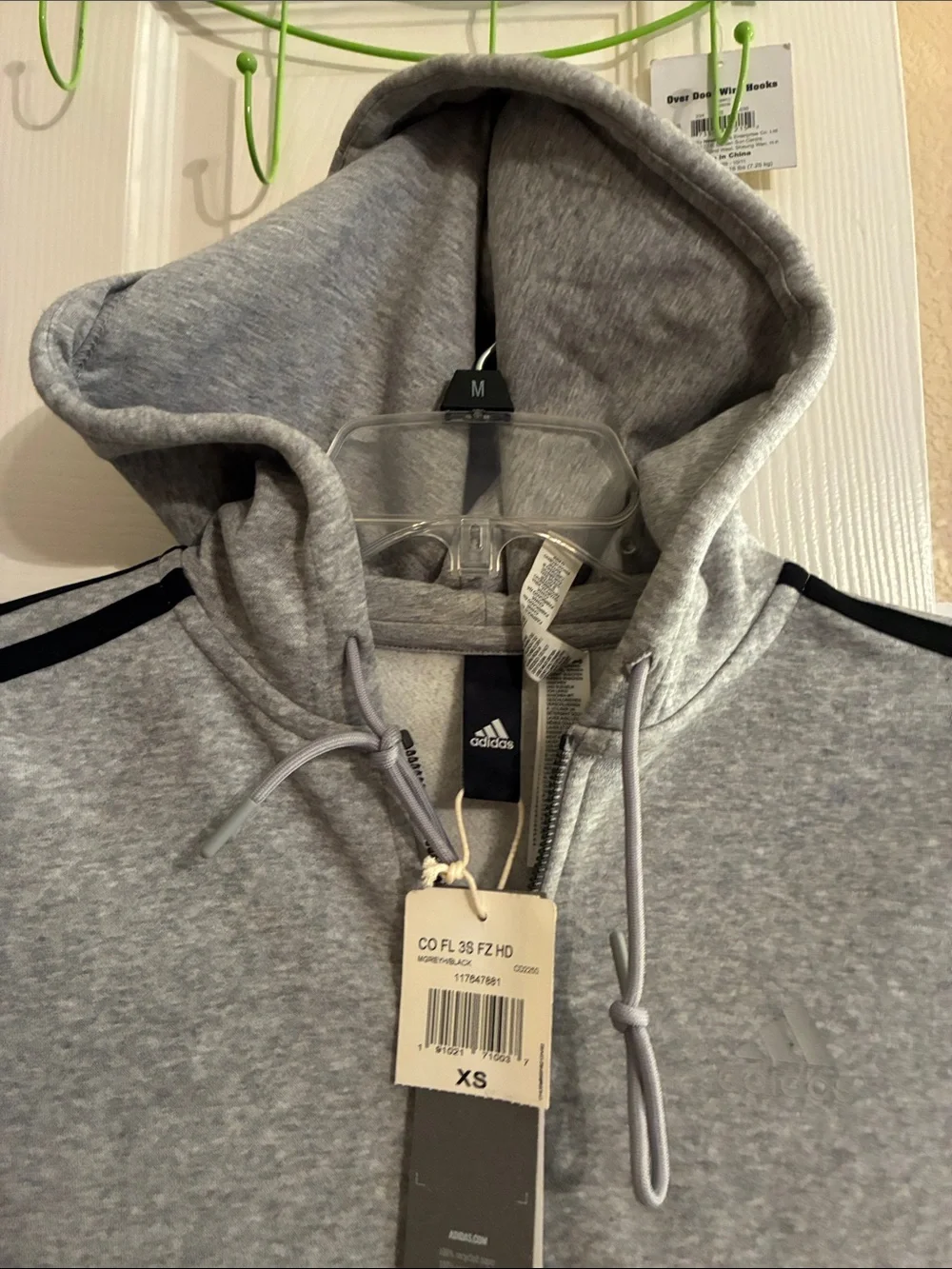 NWT adidas Gray Hoodie with Black Sleeve Stripes